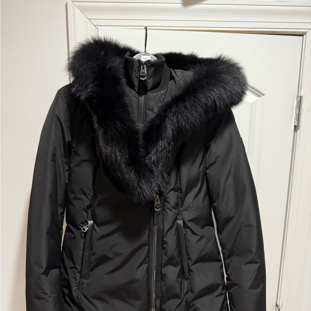Mackage Black Puffer Coat with Fur-Trimmed Hood